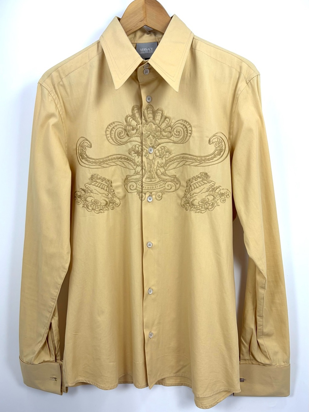 Versace Jeans Couture Men M Embroidered Medusa Shirt Italy Ittierre Beige